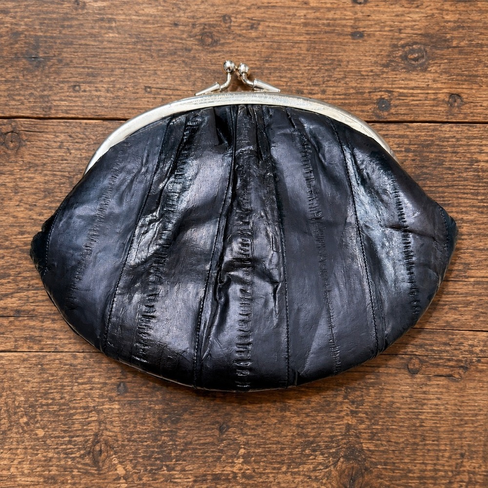 Genuine Eelskin Kiss Lock Coin Purse – Deep Espresso Brown – Made in Korea
